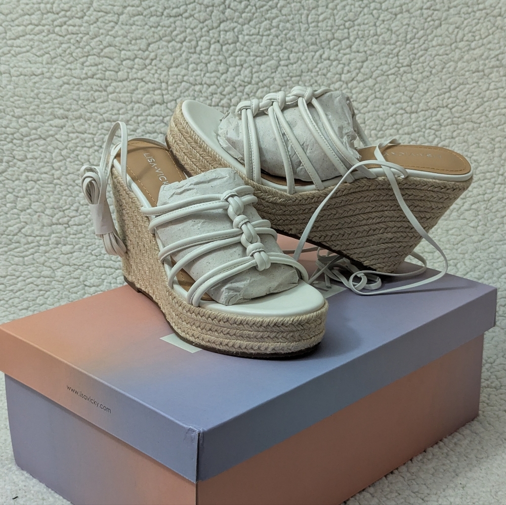 Chic White Lace-Up Wedge Sandals